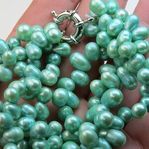 Fresh Water Pearl Green Blue Multi chain Bracelet 7"